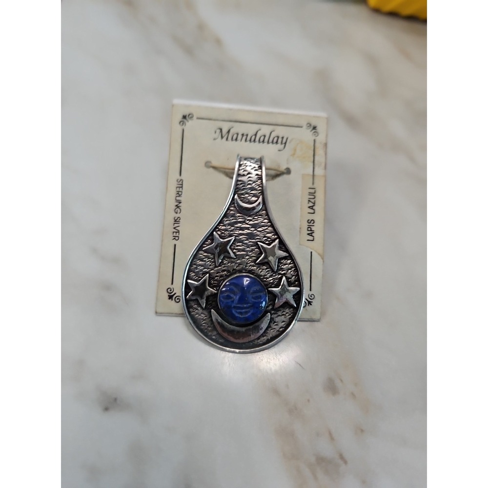 Mandalay Sterling Silver Moon And Stars Pendant With Lapis Lazuli‎ Stone